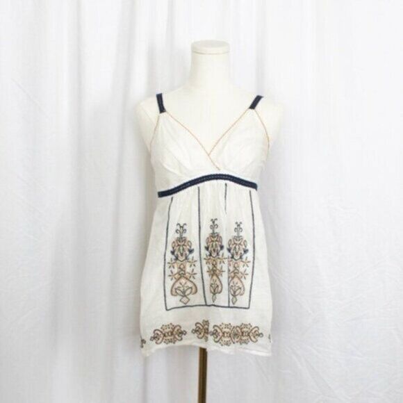 Forever 21 Y2K 90s White Black Tan Cami Babydoll Cotton V-Neck Top Small - Picture 2 of 10